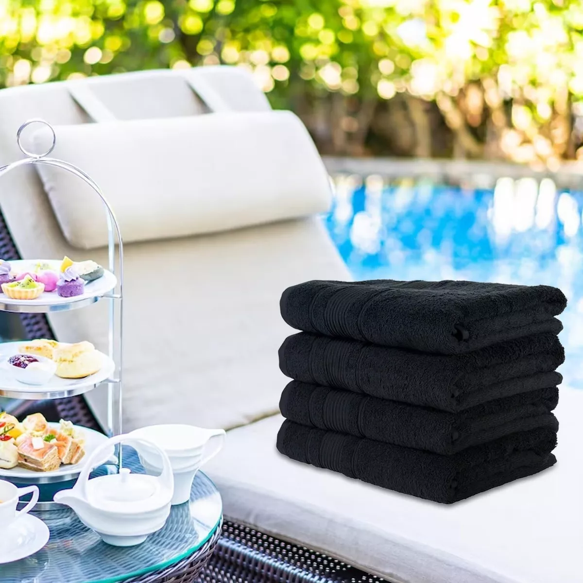 Black Pack of 4 Large Bath Towels 100% Cotton 27x52 Highly Absorbent Soft