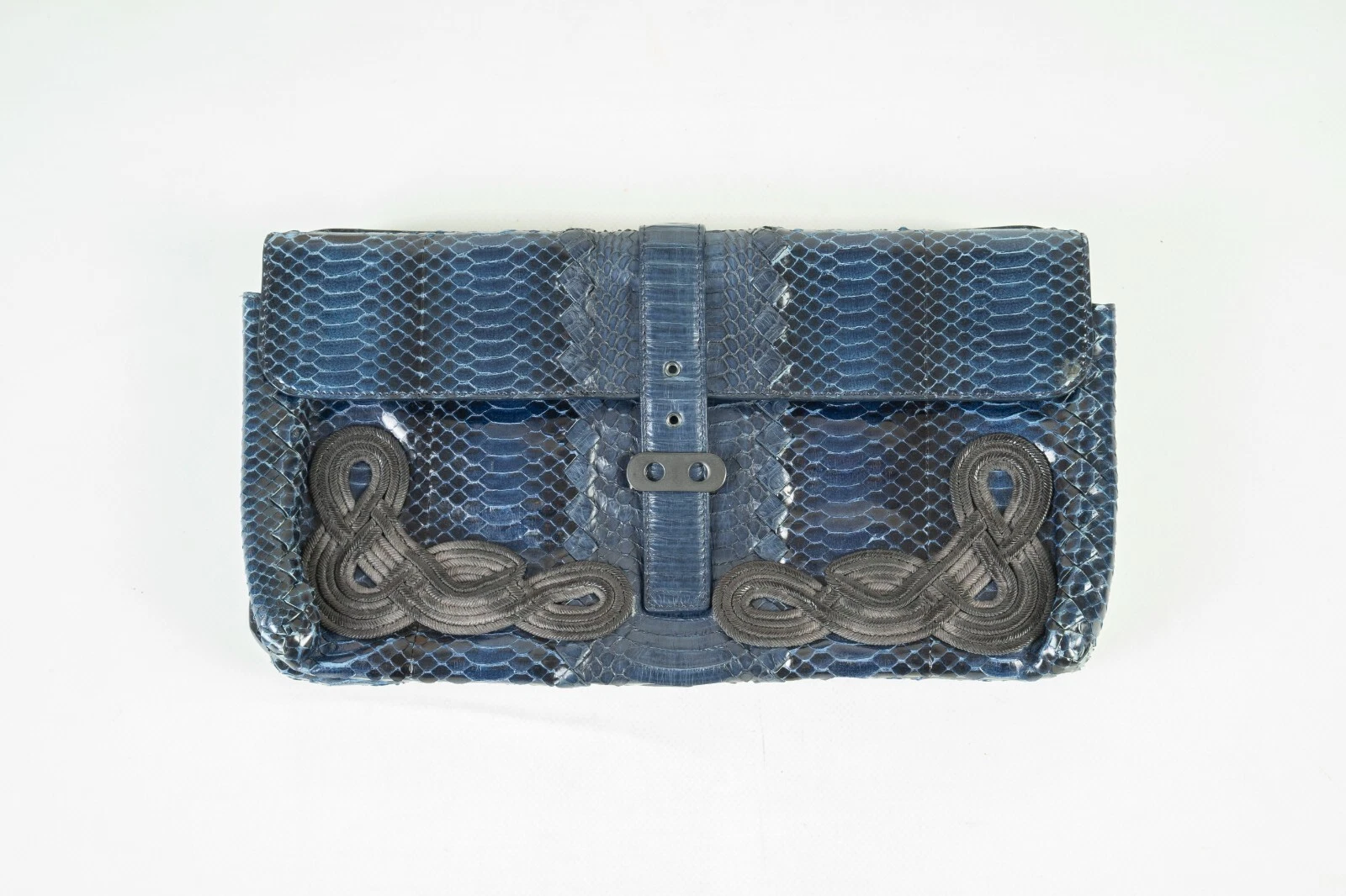 Bottega Veneta — Bottega Veneta 2012 Pyton Blue Leather Handle Bag Clutch
