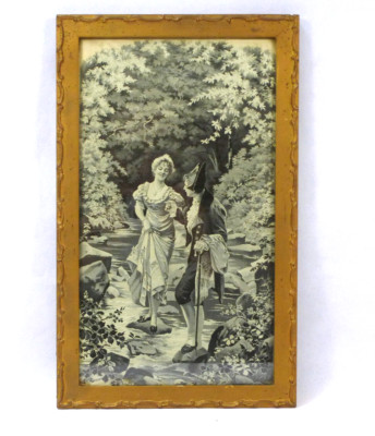 Fein gewebtes Bild im Rahmen Frankreich XIX Jh. Kavalier mit Dame