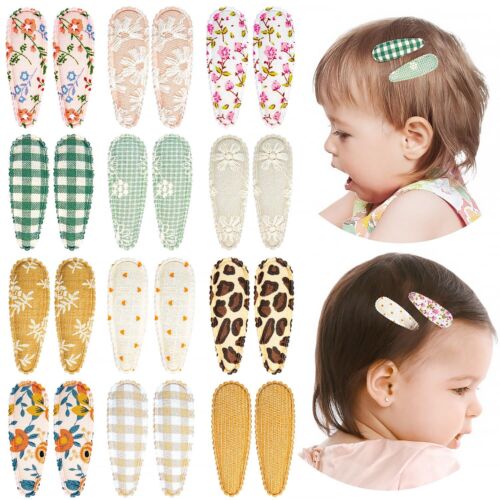 24PCS Baby Hair Clips Non-Slip Snap Barrettes Floral Print 2.2” Kids Girls