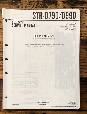Sony STR-D790 STR-D990 Receiver Supp. 3 Service Manual *Original*