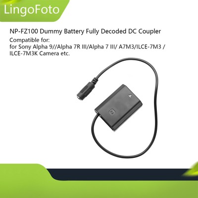 NP-FZ100 Dummy Battery Fully Decoded DC Coupler for Sony Alpha A9 A7RM3 A7RIII
