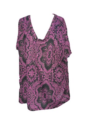 White Stag Textured Stretch Knit Top Purple Black V Neck Size 4 X