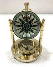 Antique Brass Desk/Table Clock/Watch  Gift Bas Compass Nautical Victorian London