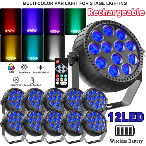 Rechargeable Par Light 72W RGB Battery Powered Wireless 12LED DJ Uplights Remote