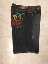 Coogi Authentic Australian Logo Embroidered Denim Blue Shorts Size 38