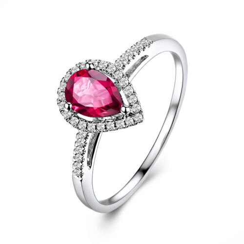 Pear 7x5mm 4/5CT Tourmaline Real Diamonds Ring Solid 14k White Gold Engagement