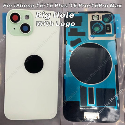 Big Cam Hole Rear Cover Back Glass Replacement For iPhone 15 Pro Max 15 Plus Lot