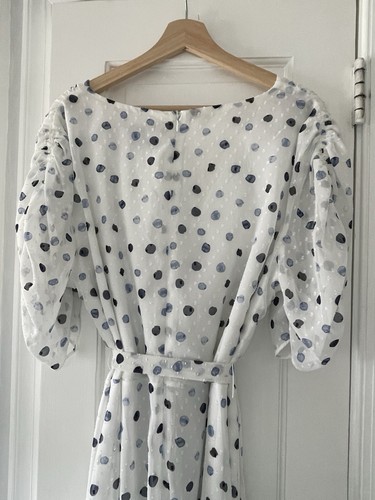 DKNY Women’s Dress White Blue Polka Dots Size 20W V-neck Zip Up Back - Picture 11 of 24