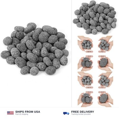 Skyflame Black Natural Tumbled Stones Round Lava Rock Pebbles for Indoor Outd...