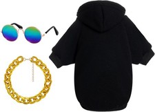 baotongle Dog Hoodie Cat Costume Set with Necklace and Small, Black