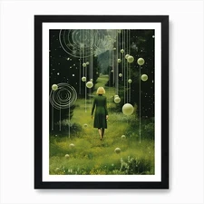 Cosmic landscape with a woman stand Framed Wall Art Poster Canvas Print Picture