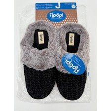 Floopi Women's Slippers Black Grey Gray Faux Fur Medium Size 7-8 Indoor Outdoor