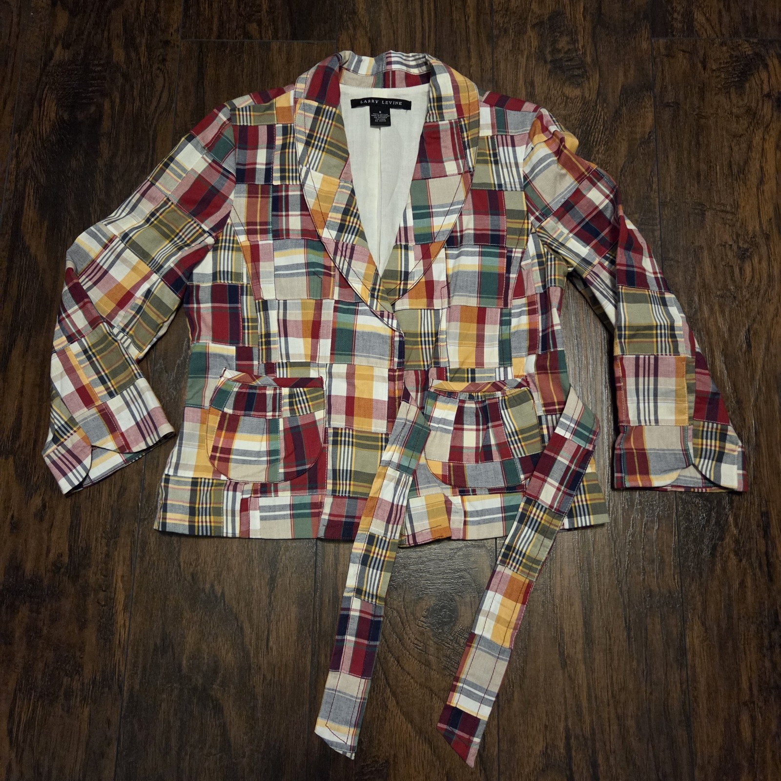 Larry Levine Colorful Patchwork Plaid Blazer Size… - image 3