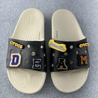 Crocs Slides Sandals Black Bone Mens 6 Women 8 Slip On Dreamville J Cole Jibbitz