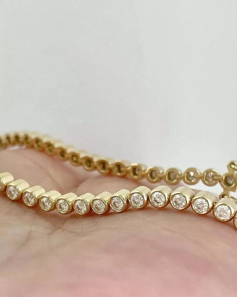 6" Bezel Set Tennis Bracelet 6.5Ct Round Lab Created Diamond 10k Yellow Gold - Image 2 of 4