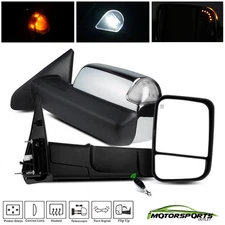 For 2009-2018 Dodge Ram Power Heated+Convex Lens+Telescopic+Flip Up Tow Mirrors