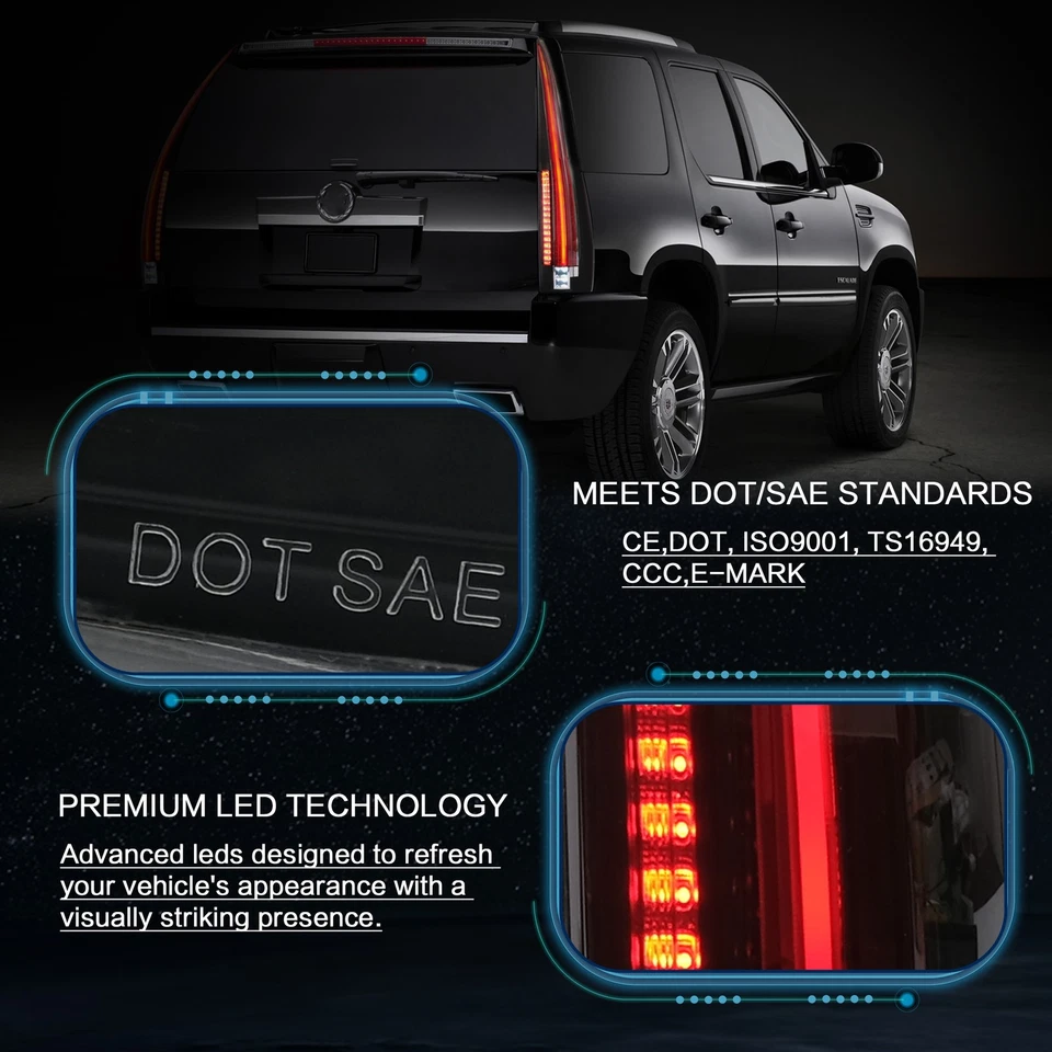 2*VLAND Full LED Rear Tail Lights For 2007-14 Cadillac Escalade/ESV w/Sequential - Image 3 of 4