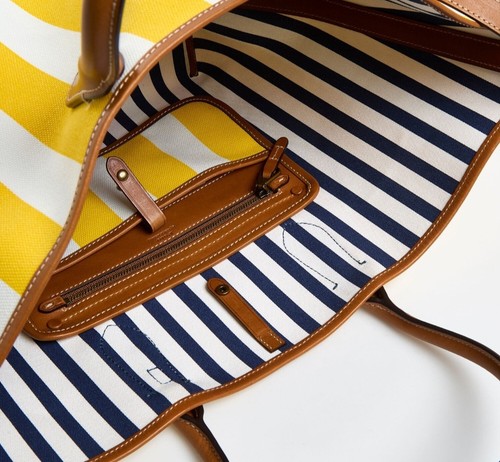 Polo Ralph Lauren Bellport REVERSIBLE Canvas Tote Bag Yellow White Stripe - Picture 3 of 17