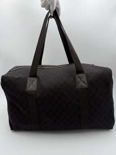 Gucci Dark Brown GG Canvas Duffle Weekender Bag Travel Handbag - Authentic