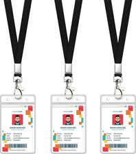 3 Pack Clear ID Badge Holder with Lanyard Black Neck Lanyards with Vertical Wate