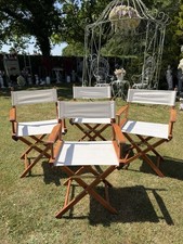 Set Of Four Directors Folding Chairs Honey Oak Frame with Wheat Canvas Base Back