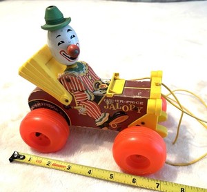 Vintage 1965 Fisher Price Jolly Jalopy Clown Wooden Pull Toy #724
