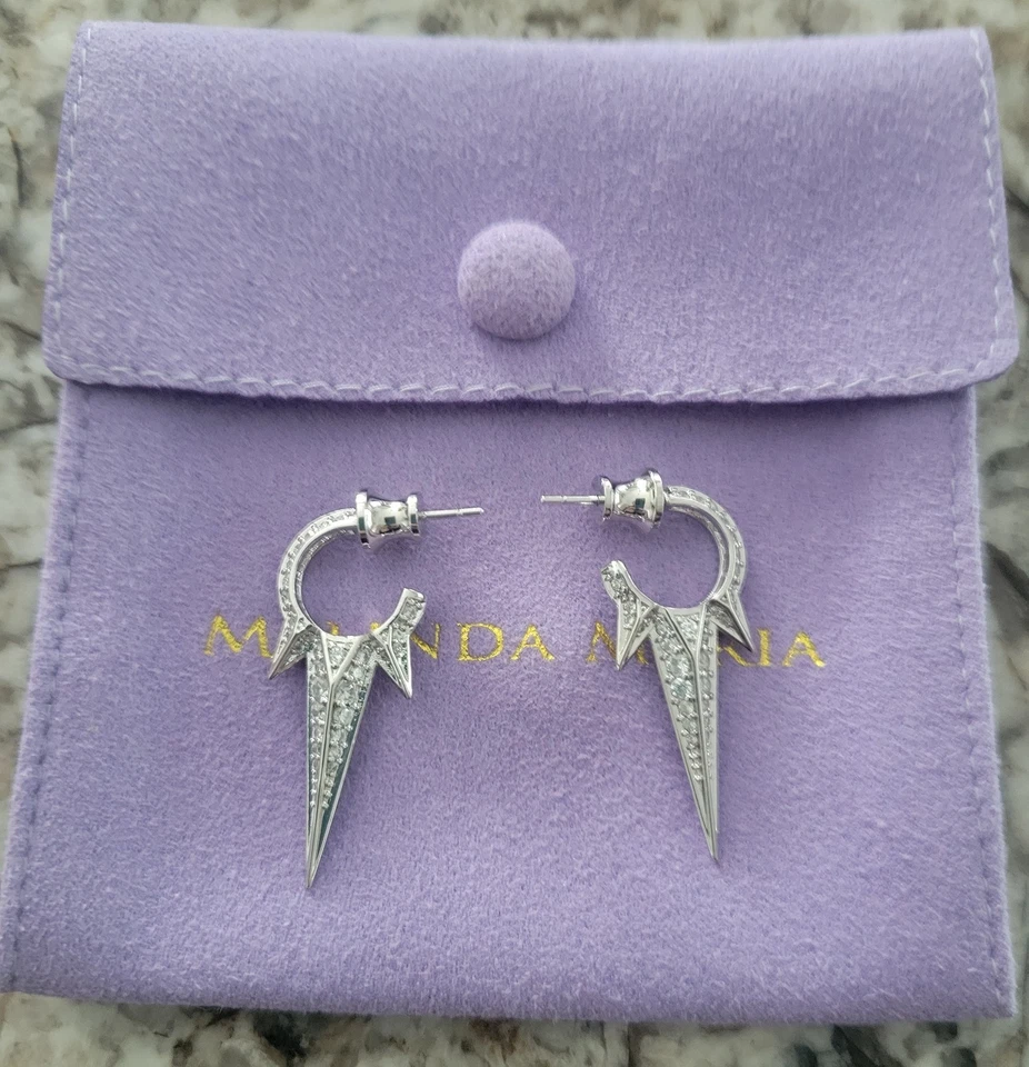 Brincos de argola Melinda Maria Triple Spike Pave Gabriella prata nova bolsa de pó - Imagem 2 de 4