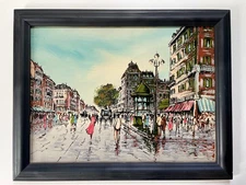 Paris Street, Venice Italy Gondola, Oil Painting MCM, Two Piece Impressionist 