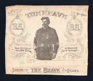 EX RARE Old Original THE BRAVE Key Line Drawing Cigar Label - STANDING SOLDIER