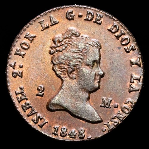 Isabel II 2 Maravedís (2,56g) 1848 Segovia AC-60 XF+ - Picture 2 of 3