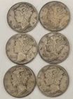 Lot of 6 Mercury Dimes 90% Silver