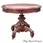 Antique Heavily carved NY walnut victorian parlor center table stand renaissance