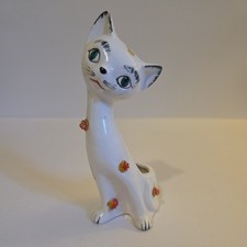 Vintage Long Neck Cat Figurine Planter Siamese Cat Flowers Blue Eyes Kitsch 6.5"