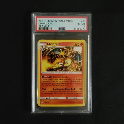 2019 POKEMON SUN & MOON TEAM UP 14 CHARIZARD - PSA 8