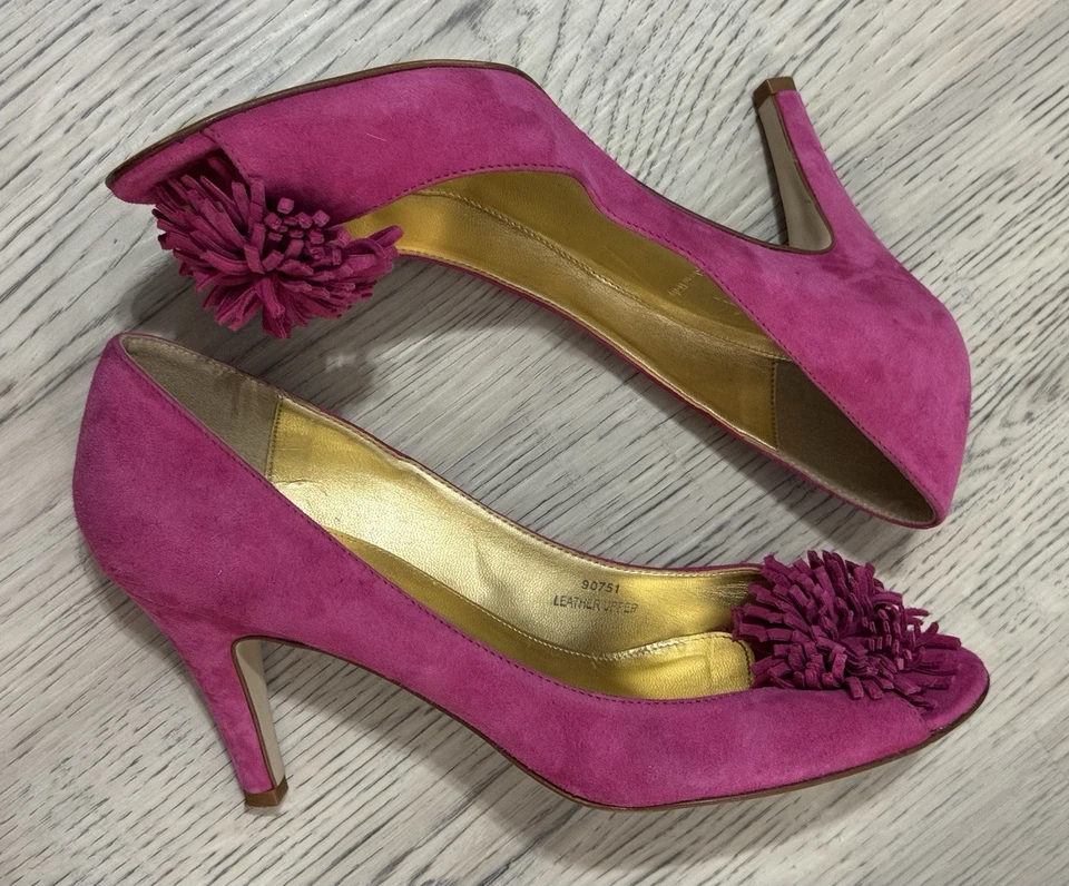 J экипажа замши кожи заглянуть носок розовый насосы кисточки сделано в Италии размер 9 носить один раз - Изображение 4 из 4