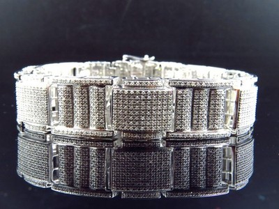 Men's 6 Ctw Round Cut Simulated Diamond Statement Bracelet 14K White Gold Plated
