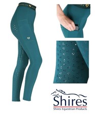 Image of LADIES RIDING TIGHTS Shires Aubrion Dutton Dark Green Grip Seat Phone Pocket