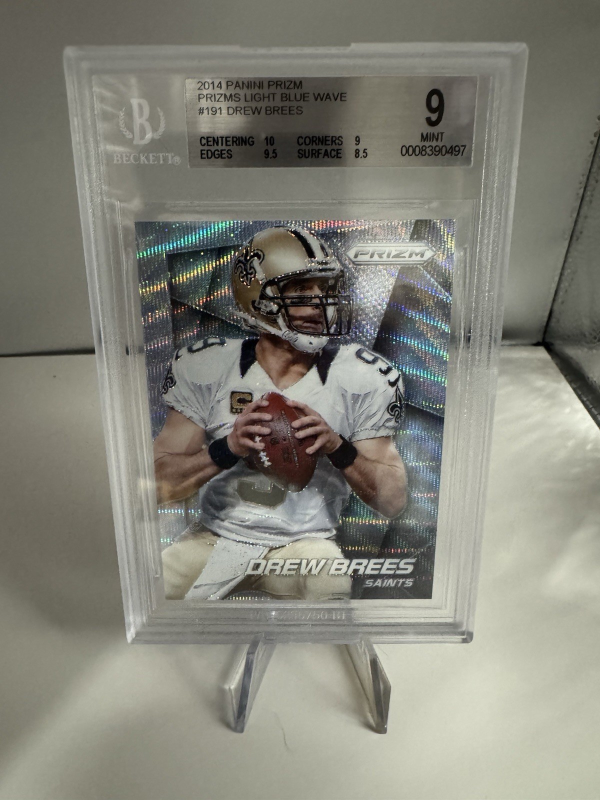 2014 Panini Prizm Drew Brees #191 Light Blue Wave 93/99 Becket Graded 9