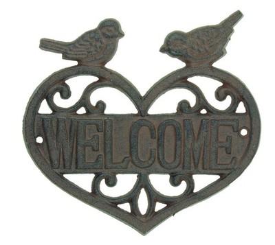 Upper Deck Cast Iron Welcome Sign Heart Birds Rustic Country