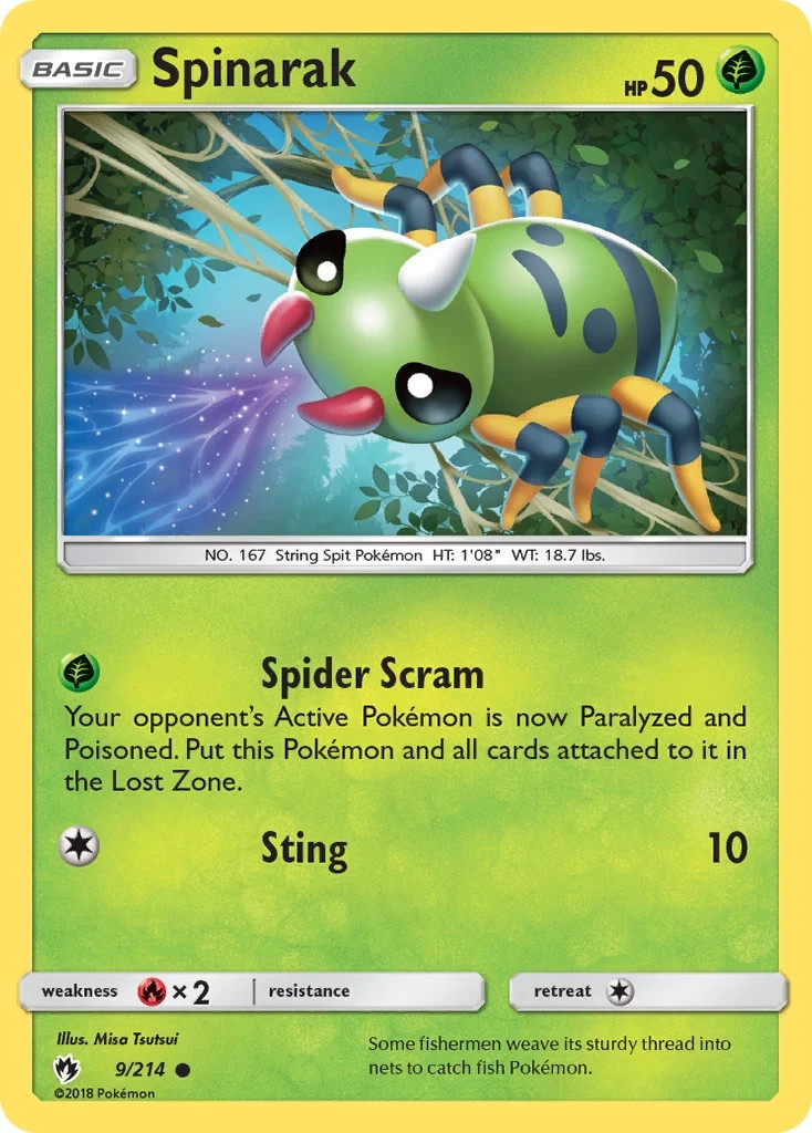 Pokemon SPINARAK Sun & Moon Lost Thunder 9/214 NM/Mint PACK FRESH