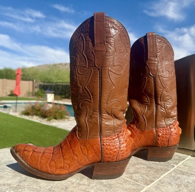 Cowtown Boots Cognac HornBack Alligator Back Cut w Cognac Inlay top Sz 8 1/2 D *
