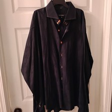 Bogosse Men's Dress Shirt Size 8 4XL Black Long Sleeve Unusual Buttons