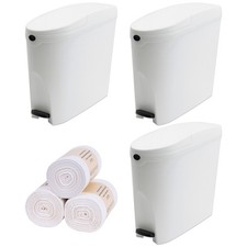 3 x White Sanitary Pedal Bin Feminine Hygiene Disposal Toilet 20L & 150 Liners