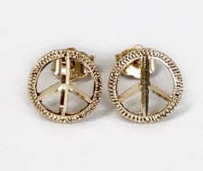 14k Solid Yellow Gold Peace Sign Logo Stud Earrings Push Back 9 MM