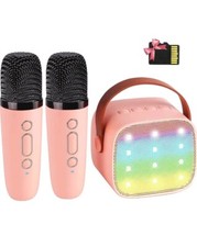 Portable Mini Karaoke Machine For Kids Bluetooth Speaker w/ 2 Wireless Micphone