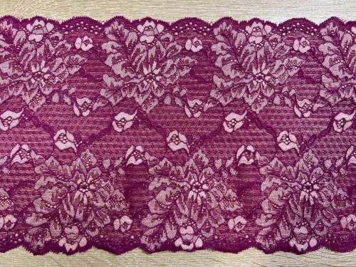 Magenta Pink Silver White Floral Design 8" Wide Stretch Lace Trim - Picture 1 of 6
