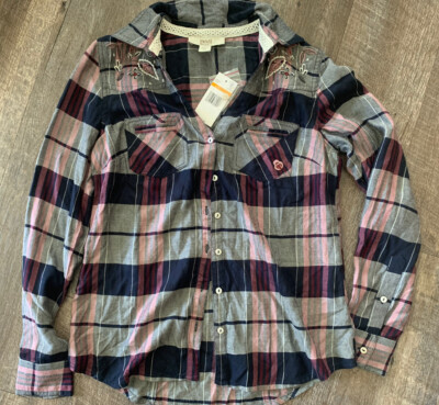 New Vintage America Embroidered Button Up Front Shirt Women s Sinclair Top Small