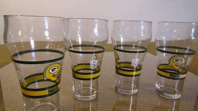 4 Vintage 70's Green Bay Packers Coca Cola Drinking Glasses Helmet ,6.5'' High