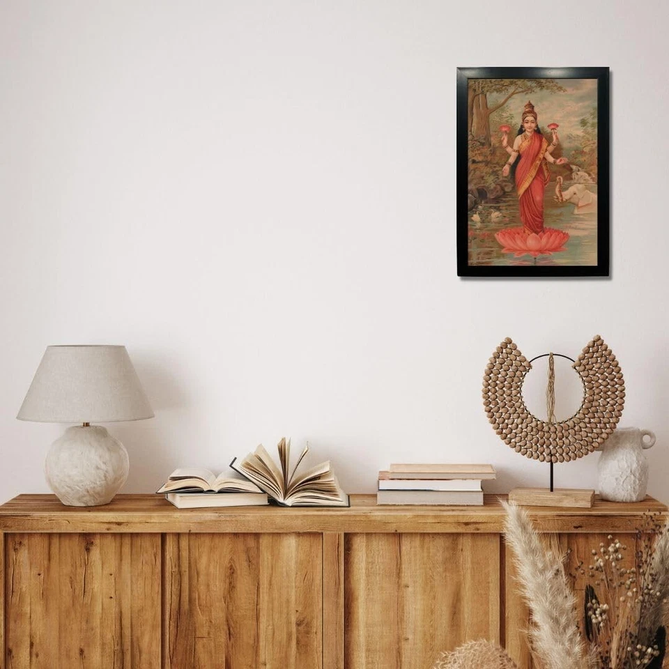 Hindu Gott Wanddekoration Gebetsplakat Rahmen Kunst Göttin Lakshmi - Bild 2 von 3